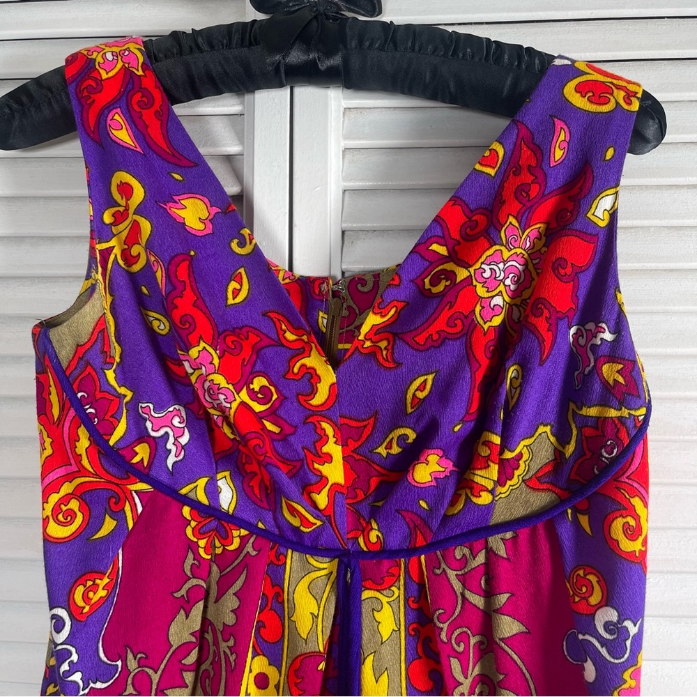 Vintage Lauhala Hawaiian Maxi Dress β Psychedelic Floral Print - Picture 3 of 13